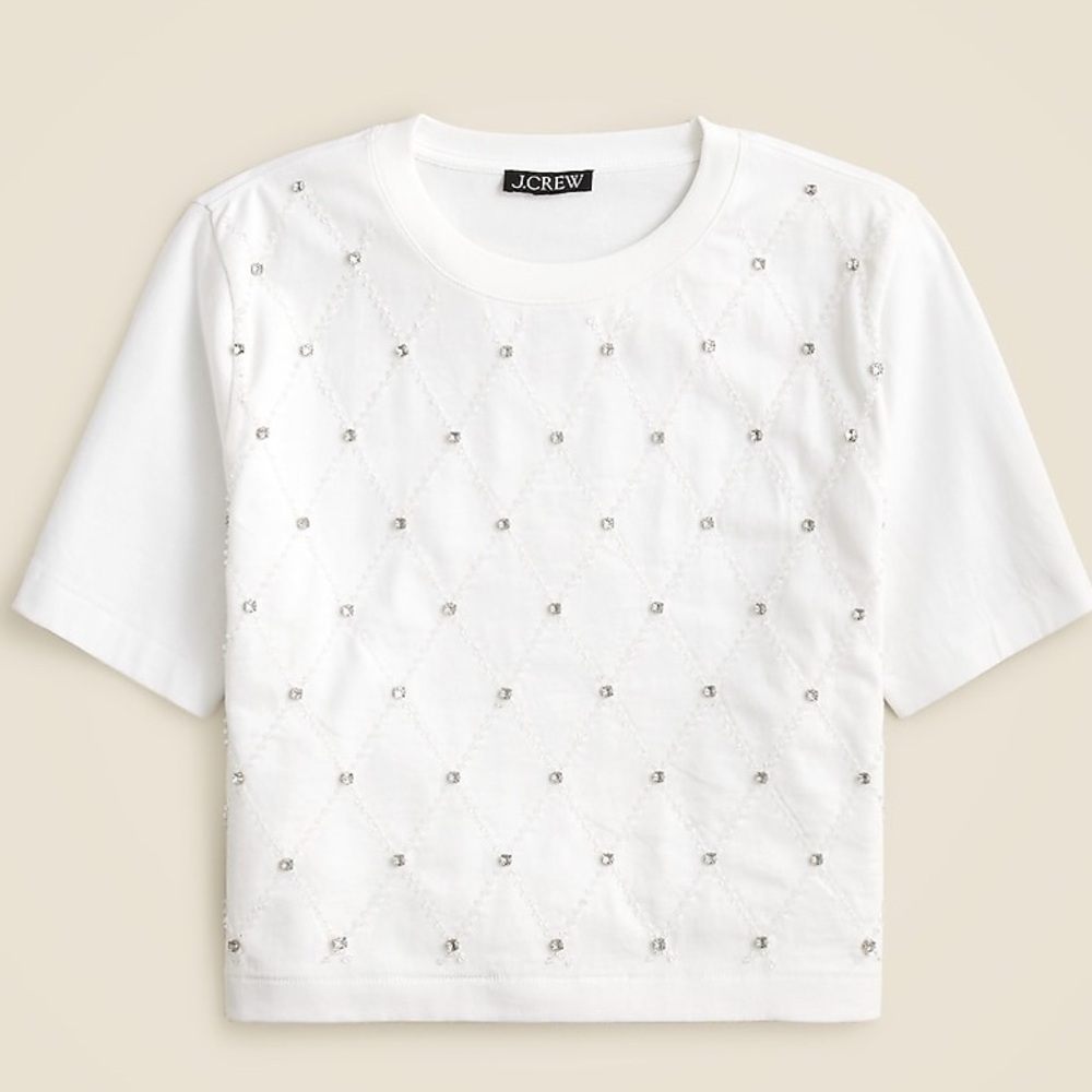 J.Crew Relaxed Lattice Embellished Cropped Tshirt